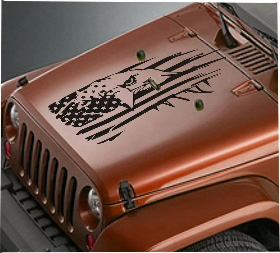 Calcomanía de vinilo para capó compatible con Jeep Wrangler JK LJ TJ American Flag Eagle EE. UU. Foto 1 de 1