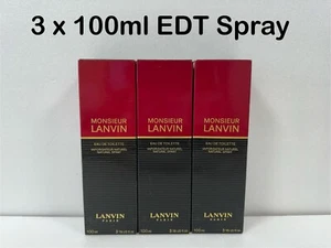 3 x 100ml LANVIN Monsieur Lanvin EDT Spray 3.4fl oz Vintage FREE DELIVERY - Picture 1 of 7