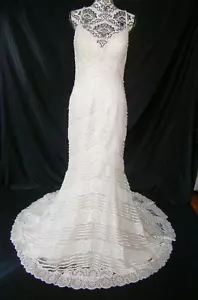Sottero & Midgley 12 Wedding Dress Lace Mermaid Opals Sequins Train Low V New - Picture 1 of 13
