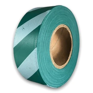 Green and White Safety Striped Flagging Tape 1 3/16" x 300 ft Roll Non-Adhesive - Picture 1 of 1