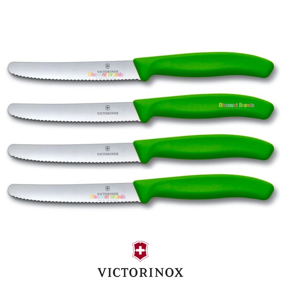 Victorinox Steak & Tomato 11cm Knife Pistol Grip Set x 4 Knives Green Foto 1 de 1