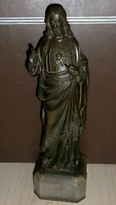 ANCIENNE STATUE RELIGIEUSE/SACRE COEUR DE JESUS/XXéme/H.37cm/REGULE/CHRIST/CROIX - Picture 1 of 8