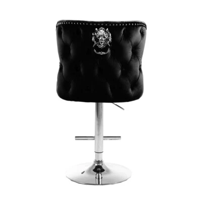 BLACK ROYAL Lion Knocker Quilted Front Tufted back Velvet Chrome Bar Stool  - Image 1 of 4