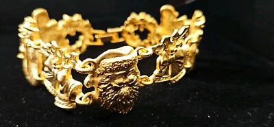NEW Goldtone Christmas Bracelet Signed Christmas AJC Santa Snowman Bell Wreath  - Image 1 of 4
