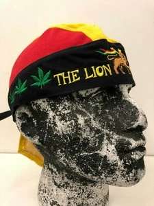 RASTA COLOURS LION OF JUDAH & WEED LEAF HEAD WRAP ZANDANA BANDANA ROOTS CULTURE - Picture 1 of 4