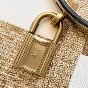 Hermes Kelly Watch Gold Color Black leather Quartz Y stamped working item #3 - Picture 1 of 5