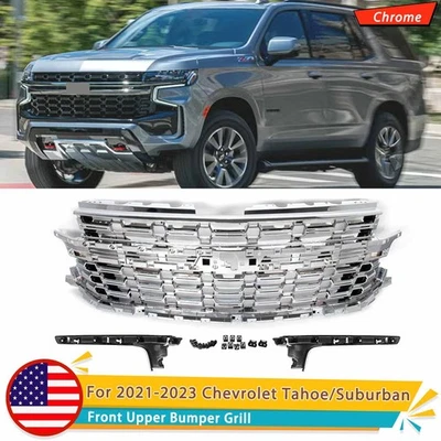 For Chevrolet Tahoe/Suburban 2021-2024 Chrome Front Upper Upper Bumper Grill ABS - Image 1 of 4