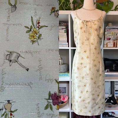 Vintage 90s Liz Claiborne Silk Floral Gardening Midi Shift Dress Cream Wms 16 - Image 1 of 4