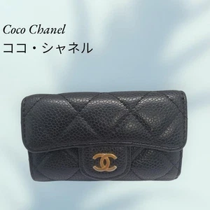 CHANEL Matelasse Black 4 Key Holder Case Quilted Caviar Leather CC Logo Used - Picture 1 of 6