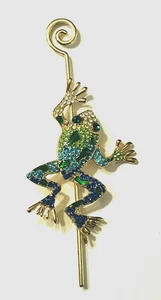 Climbing Frog Amphibian Rhinestone Bling with Gold Tones Brooch Broach - Picture 1 of 4