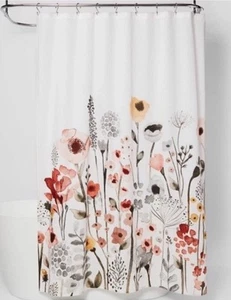 Tenda doccia cotone bianco soglia onda floreale stampa botanica tessuto 72x72 - Foto 1 di 8