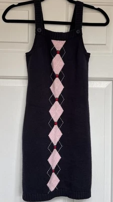 Gymboree Sz 8 Schoolgirls Rock Argyle Sweater Dress Jumper Navy Embroidered Nice - Image 1 of 4