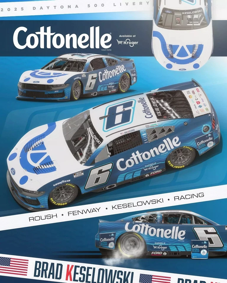 Флаг Brad Keselowski 2025 Cottonelle Nascar вертикальный двусторонний баннер 3x5 футов - Изображение 1 из 1