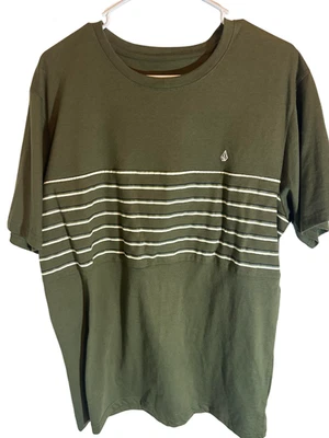 Volcom Men's T-shirt Green Stone Logo Striped Short Sleeve Casual Pullover XL - Image 1 of 4