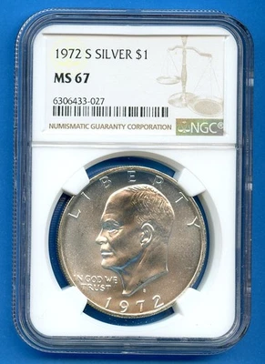 1972 S NGC MS67 Eisenhower Dollar $1 US Mint Silver Ike 1972-S MS-67 Blast White - Image 1 of 3