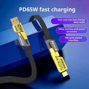 Four-in-one Charging Cable Phone Charger 4-in-1 Nylon Braided for 65w - Photo 1 sur 12