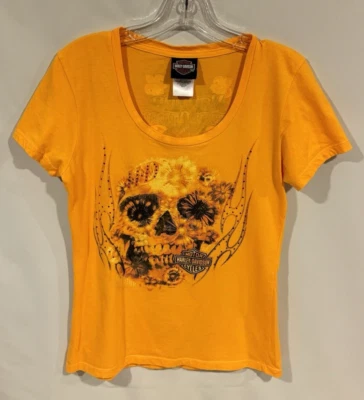 Camiseta Top VOODO HARLEY DAVIDSON Nueva Orleans Willie G Calavera Bling Amarilla Talla M Foto 1 de 4