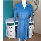 Vintage Willi Of California Women's Blue 3/4 Sleeve Belted Midi Dress 