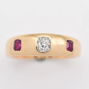Edwardian Antique Ruby and Diamond Gypsy Set Band Ring (C 1900) Rubies & Diamond - Picture 1 of 6