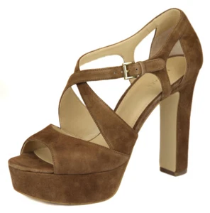 Michael Kors Women's Dark Caramel Harlen Platform Sandal Heel Shoes Ret $150 New - Picture 1 of 5