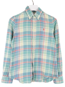 RALPH LAUREN Classic Fit Shirt Women's MEDIUM Flannel Check Pattern Logo - Picture 1 of 8