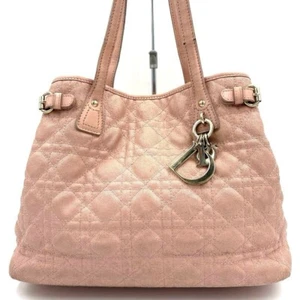 CHRISTIAN DIOR Panarea Cannage Shoulder Bag Coating Canvas Leather Pink 88YH016 - Picture 1 of 18