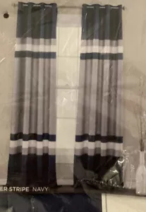Half Moon Alexander Stripe Curtain Navy - 2 Panels 104" X 84' (PAIR) - Picture 1 of 4