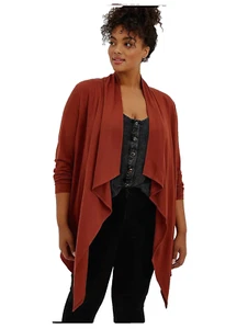 TORRID ( 4X 26 ) Brown Ponte Drape Front Kimono Sharkbite Long Sleeve Jacket - Picture 1 of 7