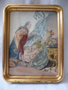 Gemälde Aquarell n. Franz Hoffelner galante Szene mit Rokokodame lasziv erotisch - Picture 1 of 7