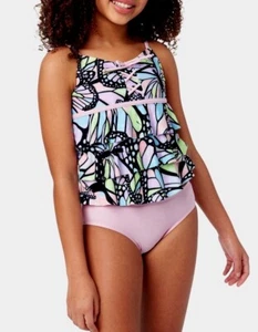 JUSTICE Girls Swimsuit Tankini Bikini Ruffle Swim PLUS SIZE 10 12 14 16 18 L XL - Picture 1 of 5