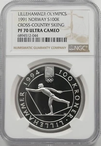 Norway 1991 100 Kroner Proof NGC PF70 ULTRA CAMEO Cross-Country Skiing NG2059 co - Picture 1 of 2