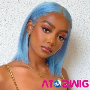 12 Inch Lace Front Blue Bob Wig for Women Synthetic Blue Bob Wig Heat Safe Silky - Picture 1 of 8