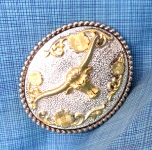 Western Longhorn Belt Buckle Filigree Floral Scroll Cowboy Cowgirl Vtg   .NOX688 - Picture 1 of 9