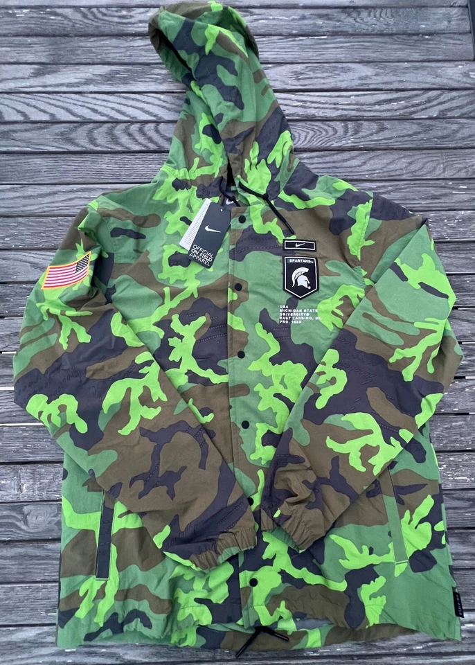 Nike ON FIELD Camo Michigan State Spartans Hoodie Full-Snap Jacket Mens M