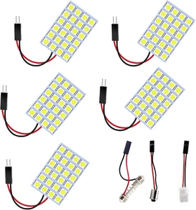 ๐ก 5x LED Dome Panel Lights Kit 5050-24SMD White 8000K + T10 Festoon BA9S - Picture 1 of 7