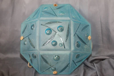 Coupelle plafonnier luminaire en verre bleu  des années 30 - Photo 1/4