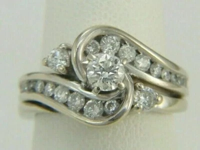 1CT Round Cut Lab-Created Diamond Cluster Engagement Ring 14K White Gold Plated - Image 1 of 4