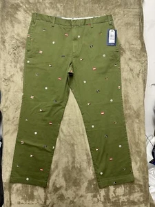 NAUTICA 1983 Collection Embroidered Flag Chino Pants Cape Olive Size 38x30 NWT - Picture 1 of 17