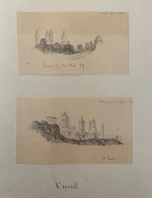 ITALIE LOT 2 DESSINS  VERCEIL PIÉMONT 1859 CARNET  DE VOYAGE - Photo 1/2