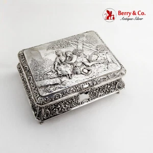Repousse Ornate Table Box Courting Couple Scene German 800 Silver 1890 - Picture 1 of 6