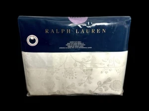 New Ralph Lauren ASHMONT Floral Jacquard Italy 590TC Cream Flat Sheet - Queen - Picture 1 of 4