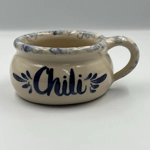 Ellis Prod. vintage Ciotola per peperoncino Pottery Marshall TX 4” blu e panna fatta a mano - Foto 1 di 7
