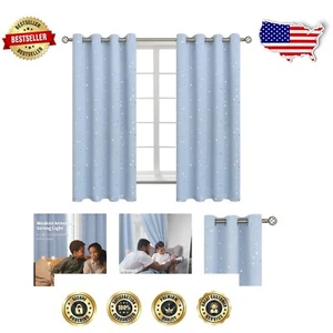 Cute Star Room Darkening Curtains - Thermal Insulated Baby Blue, 52 x 63 Inch - Picture 1 of 12