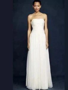 NUEVO CON ETIQUETAS $595 J.CREW Marbella Vestido de novia sin tirantes Marfil Seda Novia #C0968 Talla 6 - Imagen 1 de 16