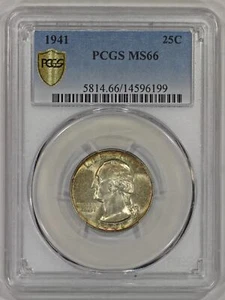 1941 25c Silver Washington Quarter PCGS MS66 Colorful Toning - Picture 1 of 5