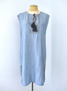 Neu mit Etikett J Crew blaues Chambray Tunika Etui-Kleid Quaste zum Binden glitzernder silberner Rand S - Bild 1 von 8