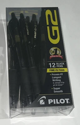 12-Pack Pilot G2 Premium Gel Roller Retractable Pens Black Ink 0.7mm Fine - New!