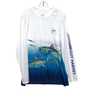 Guy Harvey Spell Out Twin Tuna Performance Langarmshirt weiß Herren XXL - Bild 1 von 7