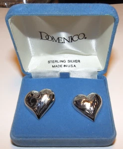 Orecchini vintage in argento sterling 925 con cuore a sbuffo inciso - Foto 1 di 5