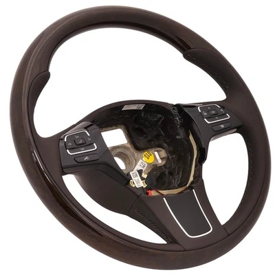 Multi Function Steering Wheel Wood Vavona VW Touareg 7P 7P5 10-14 Leather Braun - Image 1 of 4
